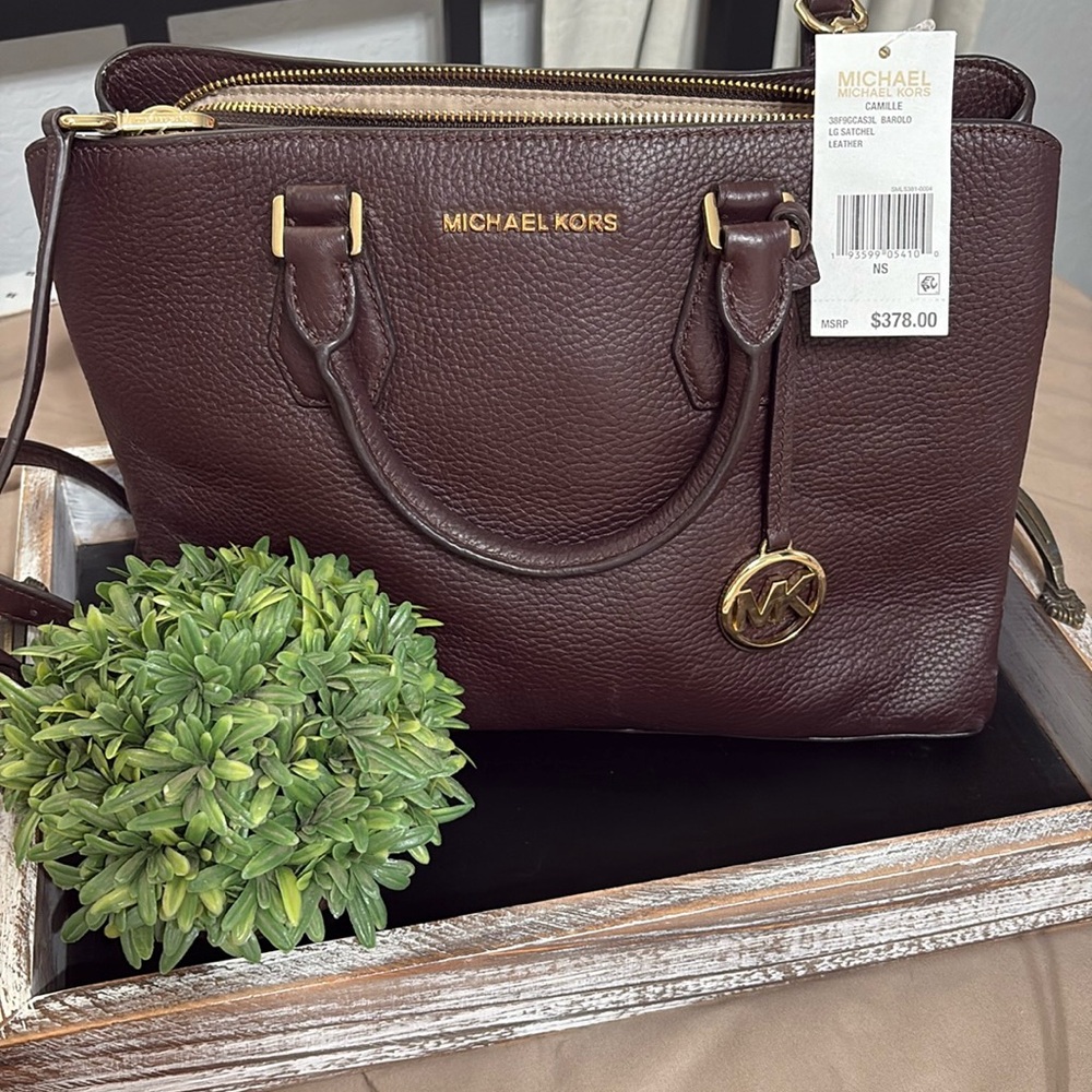 Michael Kors Brown Satchel Pebbled Leather Gold Hardware